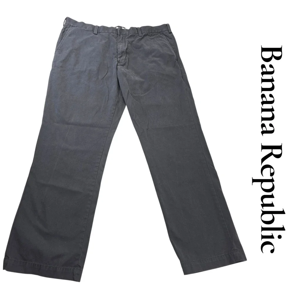 Banana Republic Aiden Chino Pants Men 38x32 Grey Flat Front Slim‎ Fit Cotton